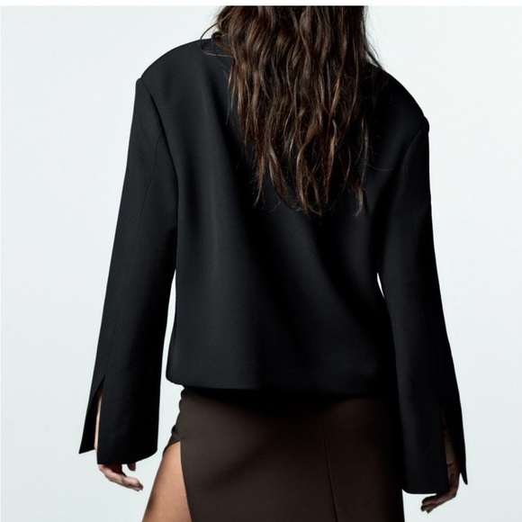 Zara Cropped Loose Fitting Blazer Jacket, Black, Size S, NWT - Picture 2 of 15